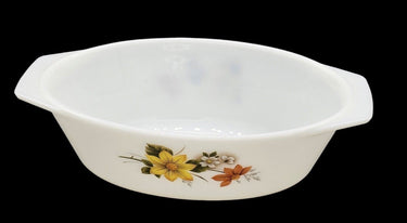 Vintage Pyrex England Autumn Glory Retro Oven Safe Milk Glass Casserole Dish